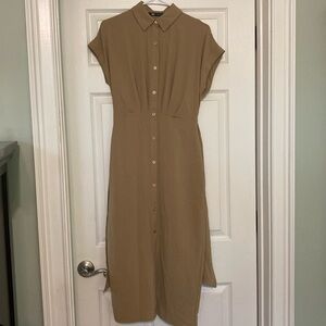 Zara khaki Shirt Dress with tie size XS